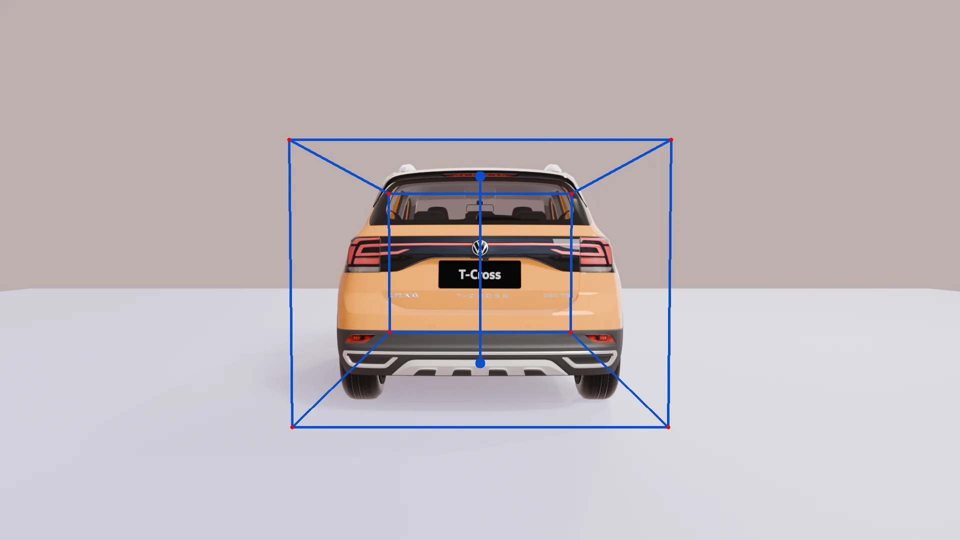 Rear view of a vehicle with blue 3D bounding box